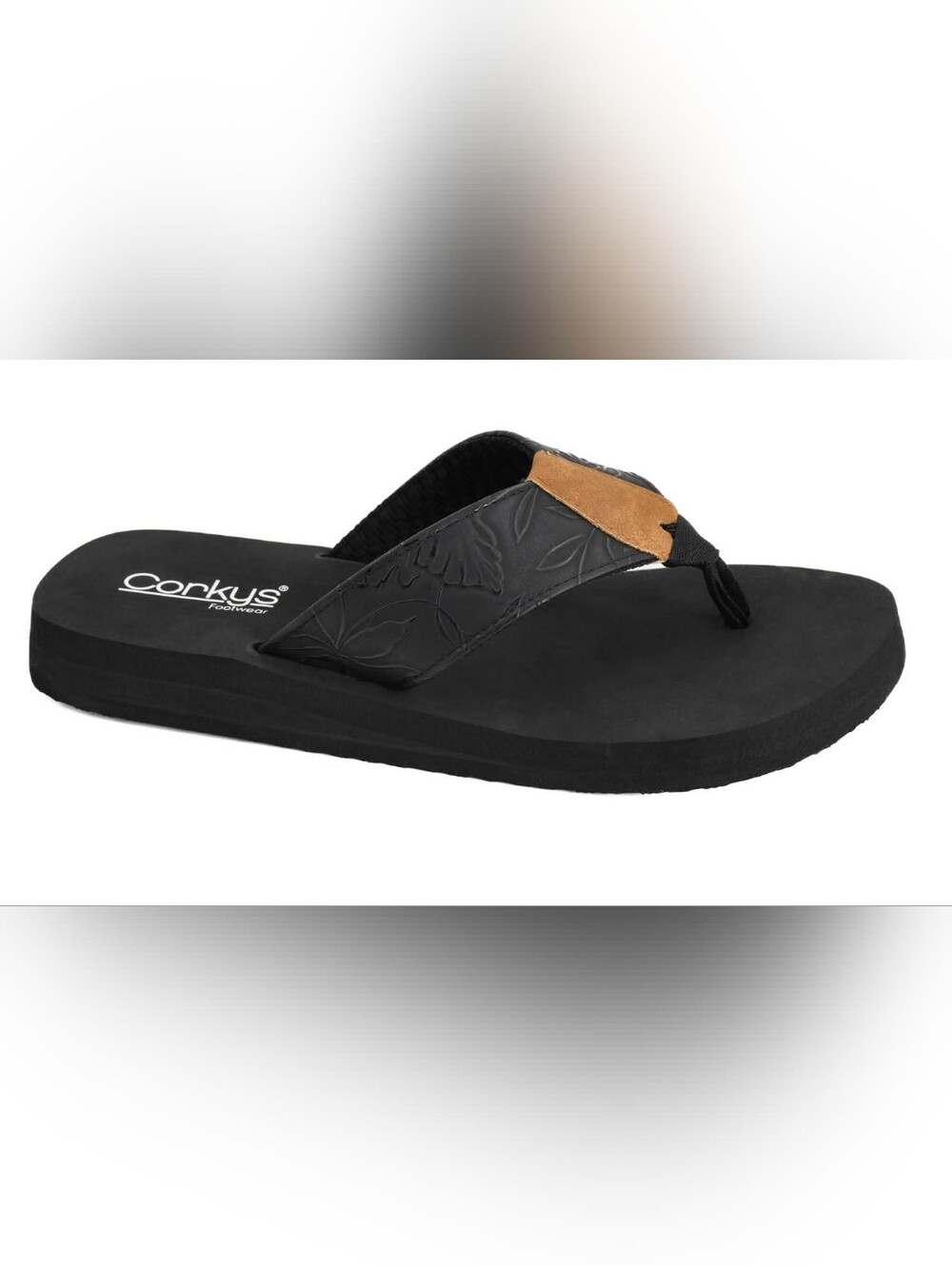 Corkys Black Flip Flop with Tan Accent